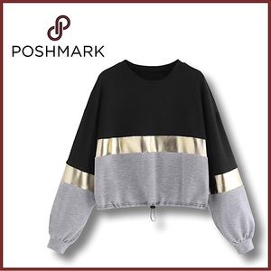 SweatyRocks Women's Casual Long Sleeve Colorblock Pullover Sweatshirt Crop Top